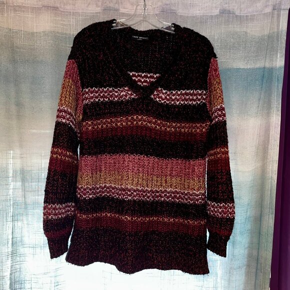 Lane Bryant v-neck stripe chunky knit sweater 10/12 - Picture 2 of 5